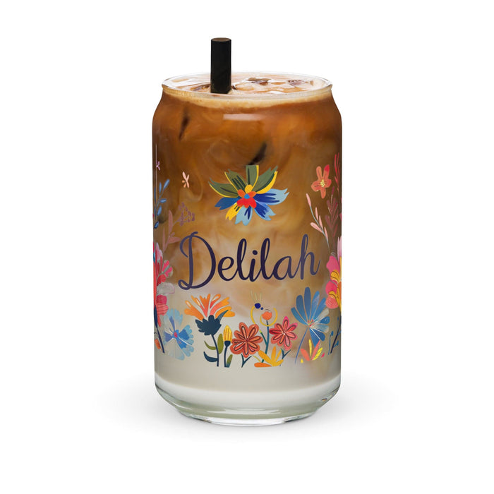 Delilah Exclusive Name Art Piece Can-Shaped Glass Home Office Work Mexican Spanish Pride Gift Cup One-Of-A-Kind Calligraphy Glass | D6 Mexicada