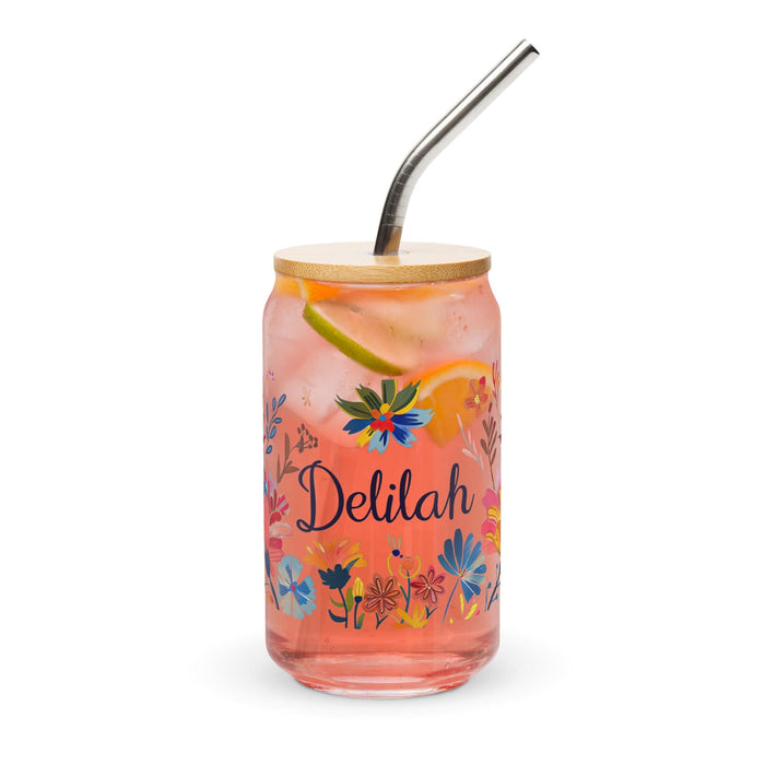 Delilah Exclusive Name Art Piece Can-Shaped Glass Home Office Work Mexican Spanish Pride Gift Cup One-Of-A-Kind Calligraphy Glass | D6 Mexicada