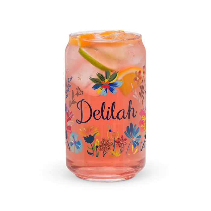 Delilah Exclusive Name Art Piece Can-Shaped Glass Home Office Work Mexican Spanish Pride Gift Cup One-Of-A-Kind Calligraphy Glass | D6 Mexicada