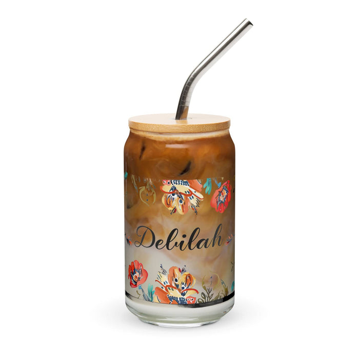 Delilah Exclusive Name Art Piece Can-Shaped Glass Home Office Work Mexican Spanish Pride Gift Cup One-Of-A-Kind Calligraphy Glass | D7 Mexicada