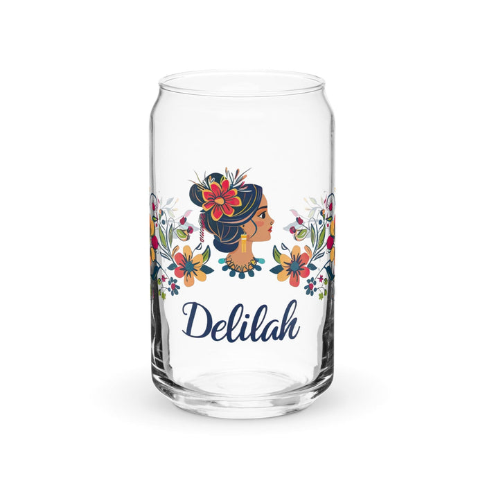 Delilah Exclusive Name Art Piece Can-Shaped Glass Home Office Work Mexican Spanish Pride Gift Cup One-Of-A-Kind Calligraphy Glass | D8 Mexicada 16 oz