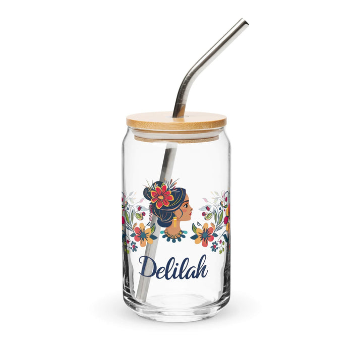 Delilah Exclusive Name Art Piece Can-Shaped Glass Home Office Work Mexican Spanish Pride Gift Cup One-Of-A-Kind Calligraphy Glass | D8 Mexicada 16 oz With Lid & Straw