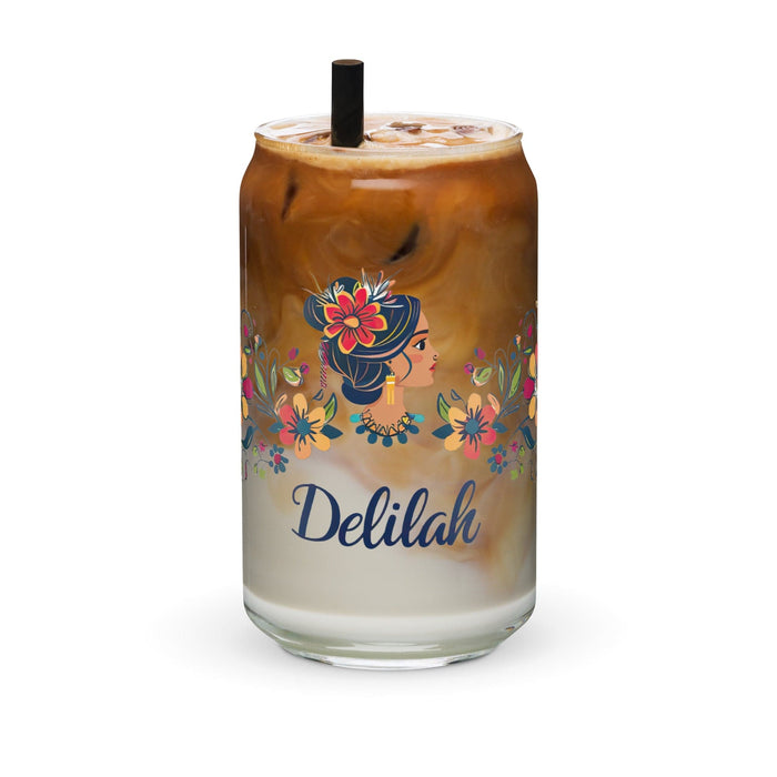 Delilah Exclusive Name Art Piece Can-Shaped Glass Home Office Work Mexican Spanish Pride Gift Cup One-Of-A-Kind Calligraphy Glass | D8 Mexicada