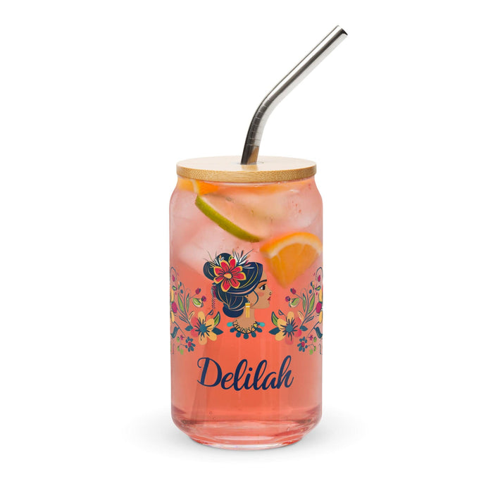 Delilah Exclusive Name Art Piece Can-Shaped Glass Home Office Work Mexican Spanish Pride Gift Cup One-Of-A-Kind Calligraphy Glass | D8 Mexicada