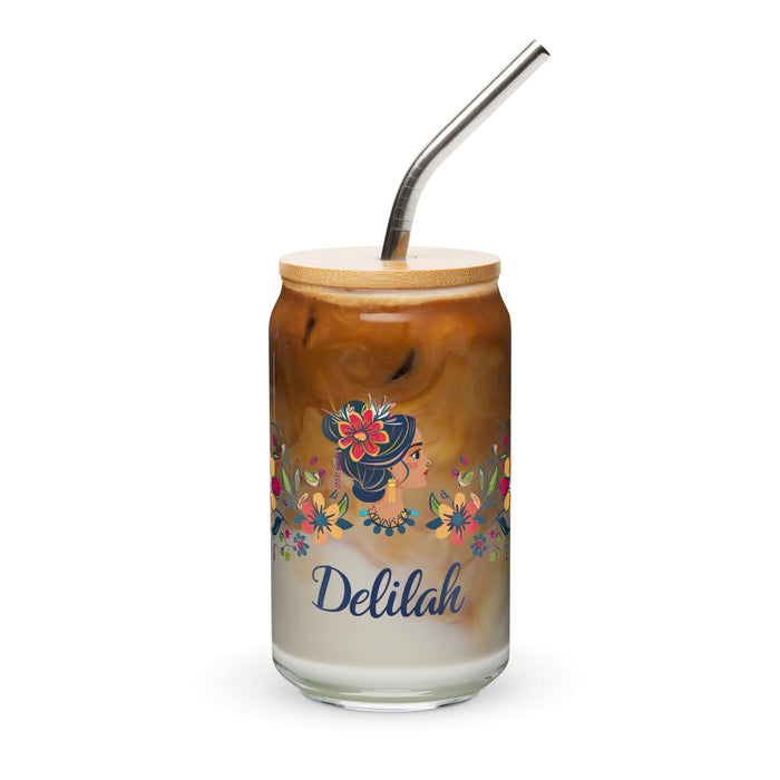 Delilah Exclusive Name Art Piece Can-Shaped Glass Home Office Work Mexican Spanish Pride Gift Cup One-Of-A-Kind Calligraphy Glass | D8 Mexicada