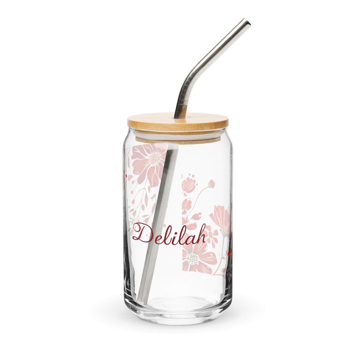 Delilah Exclusive Name Art Piece Can-Shaped Glass Home Office Work Mexican Spanish Pride Gift Cup One-Of-A-Kind Calligraphy Glass | D9 Mexicada 16 oz With Lid & Straw