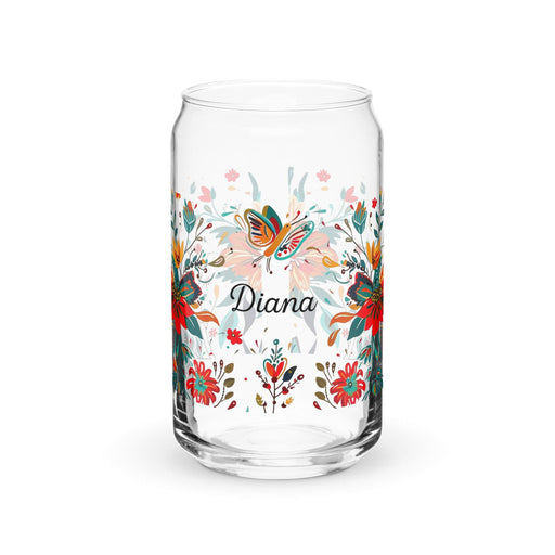 Diana Exclusive Name Art Piece Can-Shaped Glass Home Office Work Mexican Spanish Pride Gift Cup One-Of-A-Kind Calligraphy Glass | D1 Mexicada 16 oz (No Lid No Straw)