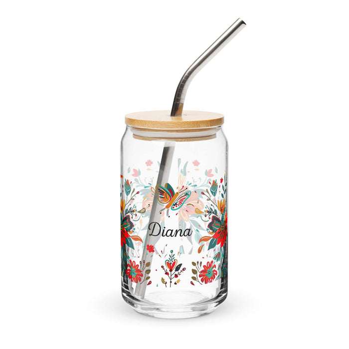 Diana Exclusive Name Art Piece Can-Shaped Glass Home Office Work Mexican Spanish Pride Gift Cup One-Of-A-Kind Calligraphy Glass | D1 Mexicada 16 oz With Lid & Straw