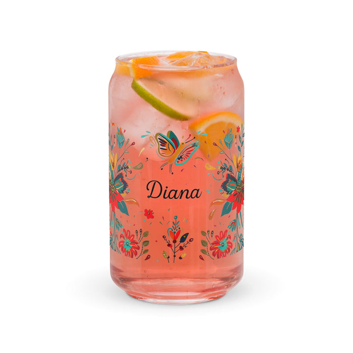 Diana Exclusive Name Art Piece Can-Shaped Glass Home Office Work Mexican Spanish Pride Gift Cup One-Of-A-Kind Calligraphy Glass | D1 Mexicada