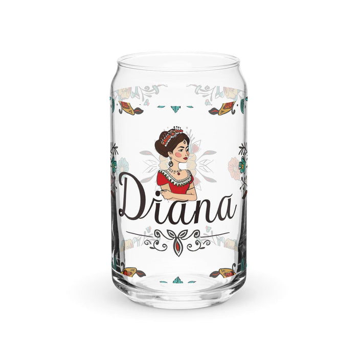 Diana Exclusive Name Art Piece Can-Shaped Glass Home Office Work Mexican Spanish Pride Gift Cup One-Of-A-Kind Calligraphy Glass | D3 Mexicada 16 oz (No Lid No Straw)