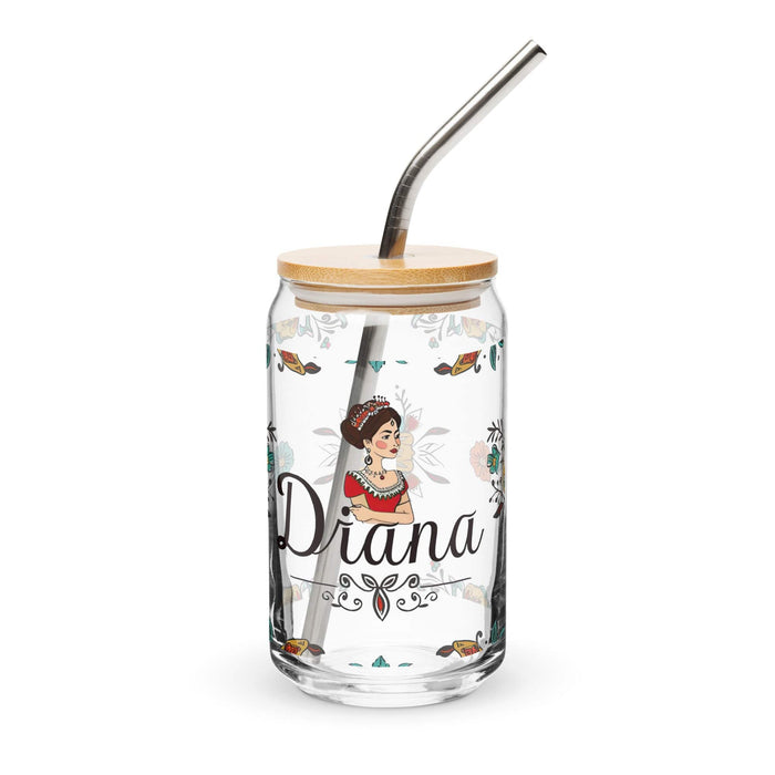 Diana Exclusive Name Art Piece Can-Shaped Glass Home Office Work Mexican Spanish Pride Gift Cup One-Of-A-Kind Calligraphy Glass | D3 Mexicada 16 oz With Lid & Straw