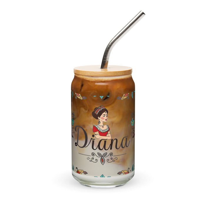 Diana Exclusive Name Art Piece Can-Shaped Glass Home Office Work Mexican Spanish Pride Gift Cup One-Of-A-Kind Calligraphy Glass | D3 Mexicada