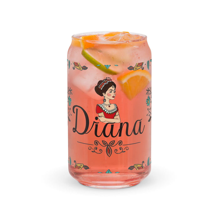 Diana Exclusive Name Art Piece Can-Shaped Glass Home Office Work Mexican Spanish Pride Gift Cup One-Of-A-Kind Calligraphy Glass | D3 Mexicada