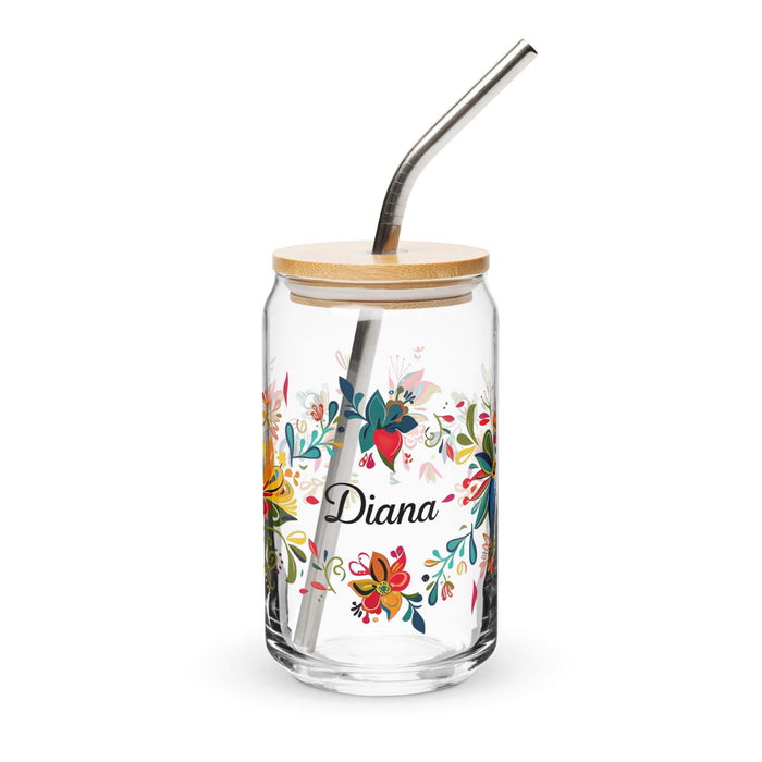 Diana Exclusive Name Art Piece Can-Shaped Glass Home Office Work Mexican Spanish Pride Gift Cup One-Of-A-Kind Calligraphy Glass | D5 Mexicada 16 oz With Lid & Straw