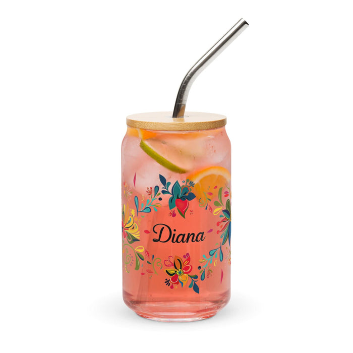 Diana Exclusive Name Art Piece Can-Shaped Glass Home Office Work Mexican Spanish Pride Gift Cup One-Of-A-Kind Calligraphy Glass | D5 Mexicada