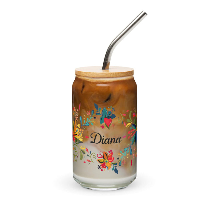 Diana Exclusive Name Art Piece Can-Shaped Glass Home Office Work Mexican Spanish Pride Gift Cup One-Of-A-Kind Calligraphy Glass | D5 Mexicada