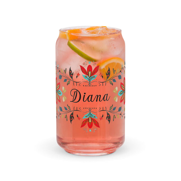 Diana Exclusive Name Art Piece Can-Shaped Glass Home Office Work Mexican Spanish Pride Gift Cup One-Of-A-Kind Calligraphy Glass | D6 Mexicada