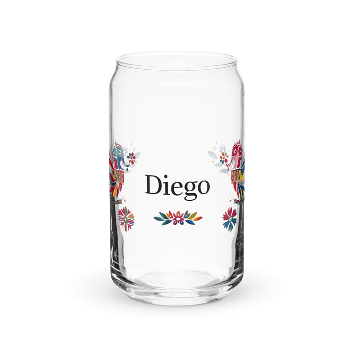 Diego Exclusive Name Art Piece Can-Shaped Glass Home Office Work Mexican Spanish Pride Gift Cup One-Of-A-Kind Calligraphy Glass | D1 Mexicada 16 oz