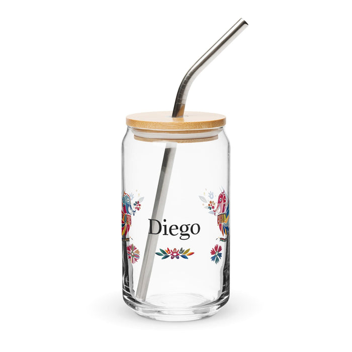 Diego Exclusive Name Art Piece Can-Shaped Glass Home Office Work Mexican Spanish Pride Gift Cup One-Of-A-Kind Calligraphy Glass | D1 Mexicada 16 oz With Lid & Straw