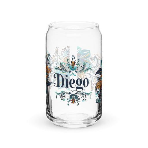 Diego Exclusive Name Art Piece Can-Shaped Glass Home Office Work Mexican Spanish Pride Gift Cup One-Of-A-Kind Calligraphy Glass | D3 Mexicada 16 oz