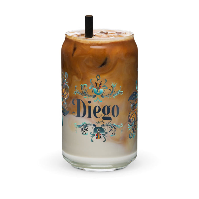 Diego Exclusive Name Art Piece Can-Shaped Glass Home Office Work Mexican Spanish Pride Gift Cup One-Of-A-Kind Calligraphy Glass | D3 Mexicada