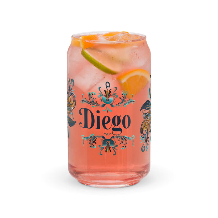Diego Exclusive Name Art Piece Can-Shaped Glass Home Office Work Mexican Spanish Pride Gift Cup One-Of-A-Kind Calligraphy Glass | D3 Mexicada