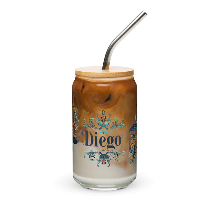 Diego Exclusive Name Art Piece Can-Shaped Glass Home Office Work Mexican Spanish Pride Gift Cup One-Of-A-Kind Calligraphy Glass | D3 Mexicada