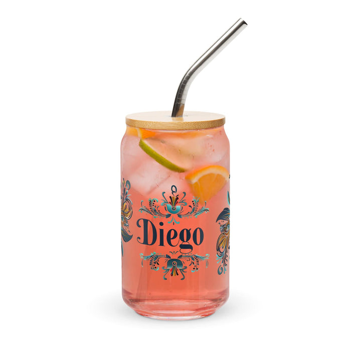Diego Exclusive Name Art Piece Can-Shaped Glass Home Office Work Mexican Spanish Pride Gift Cup One-Of-A-Kind Calligraphy Glass | D3 Mexicada