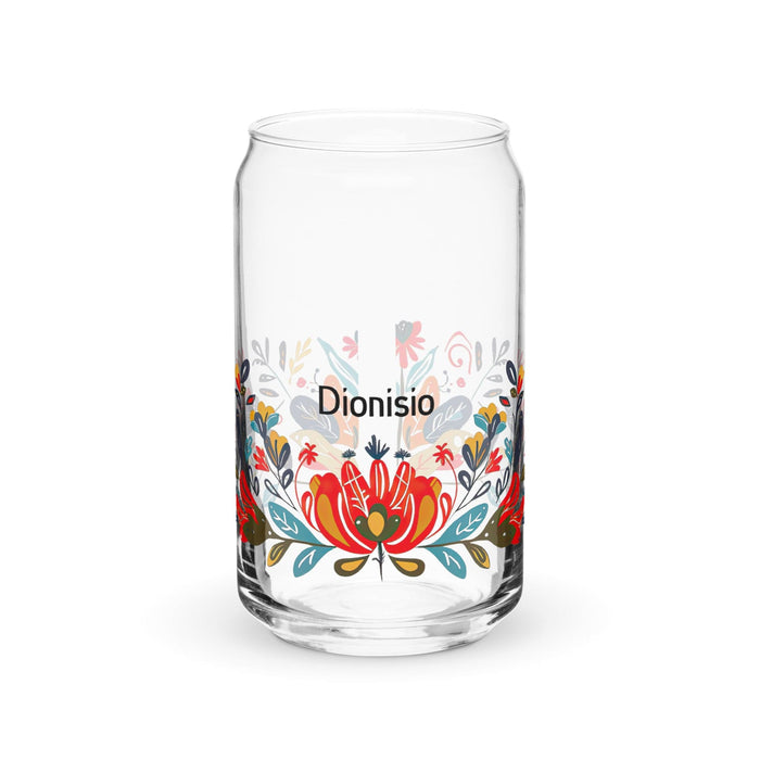 Dionisio Exclusive Name Art Piece Can-Shaped Glass Home Office Work Mexican Spanish Pride Gift Cup One-Of-A-Kind Calligraphy Glass | D2 Mexicada 16 oz