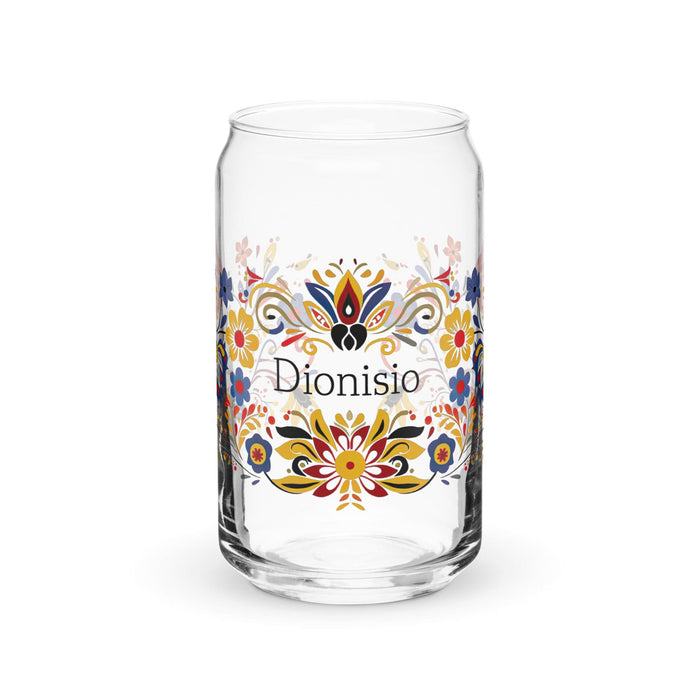 Dionisio Exclusive Name Art Piece Can-Shaped Glass Home Office Work Mexican Spanish Pride Gift Cup One-Of-A-Kind Calligraphy Glass | D4 Mexicada 16 oz