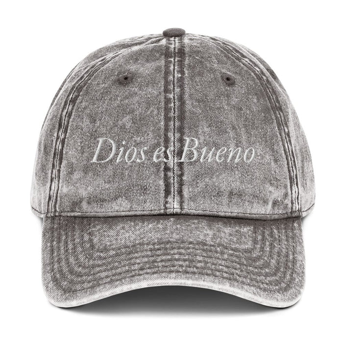 Dios es Bueno God is Good All Religion Have Faith Christian Catholic Vintage Cotton Twill Cap Mexicada Charcoal Grey