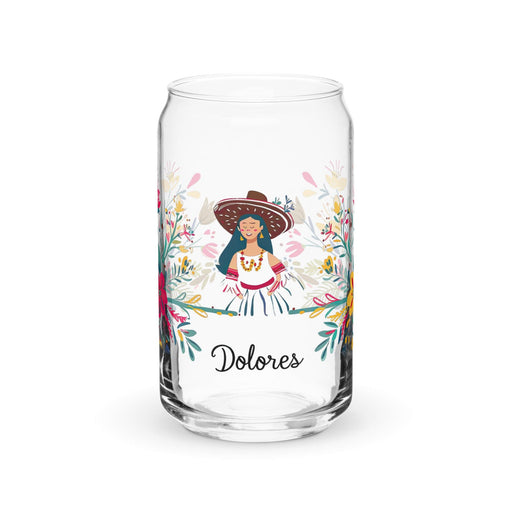 Dolores Exclusive Name Art Piece Can-Shaped Glass Home Office Work Mexican Spanish Pride Gift Cup One-Of-A-Kind Calligraphy Glass | D24 Mexicada 16 oz