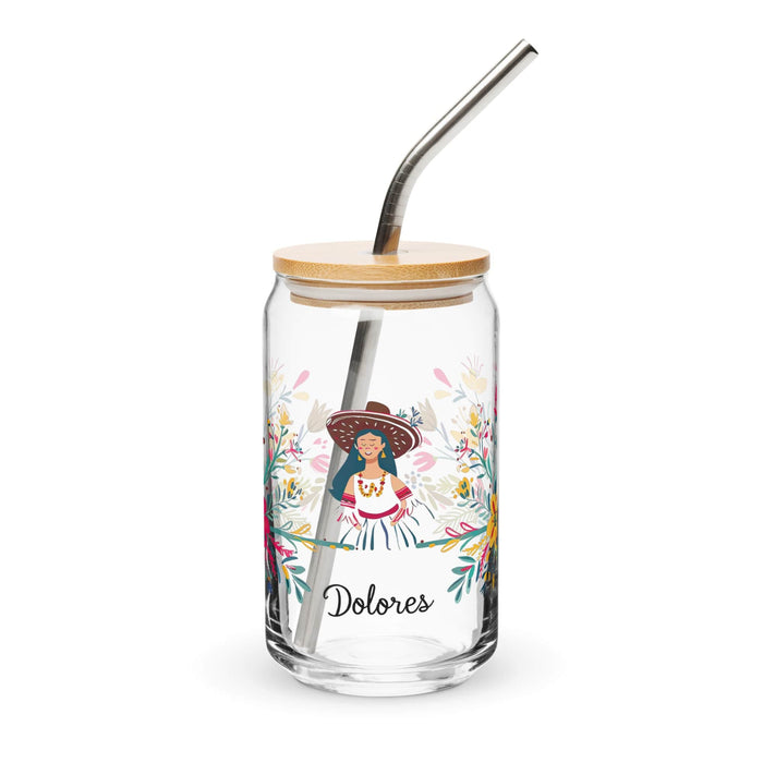 Dolores Exclusive Name Art Piece Can-Shaped Glass Home Office Work Mexican Spanish Pride Gift Cup One-Of-A-Kind Calligraphy Glass | D24 Mexicada 16 oz With Lid & Straw