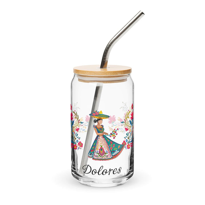 Dolores Exclusive Name Art Piece Can-Shaped Glass Home Office Work Mexican Spanish Pride Gift Cup One-Of-A-Kind Calligraphy Glass | D5 Mexicada 16 oz With Lid & Straw