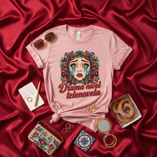 Drama Nivel Telenovela Shirt, Telenovela Drama Level T-Shirt, Spanish Quote Tee, Crying Woman Graphic Shirt, Latina Style Apparel, Funny Hispanic Gift, Pastel Pink Unisex T-shirt. Mexicada