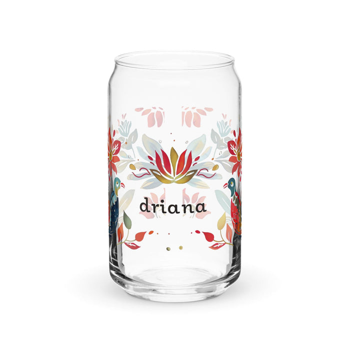 Driana Exclusive Name Art Piece Can-Shaped Glass Home Office Work Mexican Spanish Pride Gift Cup One-Of-A-Kind Calligraphy Glass | D2 Mexicada 16 oz