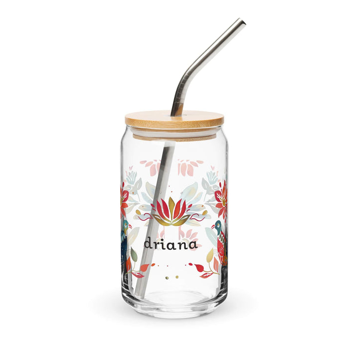 Driana Exclusive Name Art Piece Can-Shaped Glass Home Office Work Mexican Spanish Pride Gift Cup One-Of-A-Kind Calligraphy Glass | D2 Mexicada 16 oz With Lid & Straw