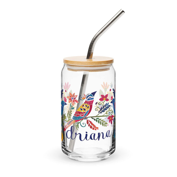 Driana Exclusive Name Art Piece Can-Shaped Glass Home Office Work Mexican Spanish Pride Gift Cup One-Of-A-Kind Calligraphy Glass | D3 Mexicada 16 oz With Lid & Straw