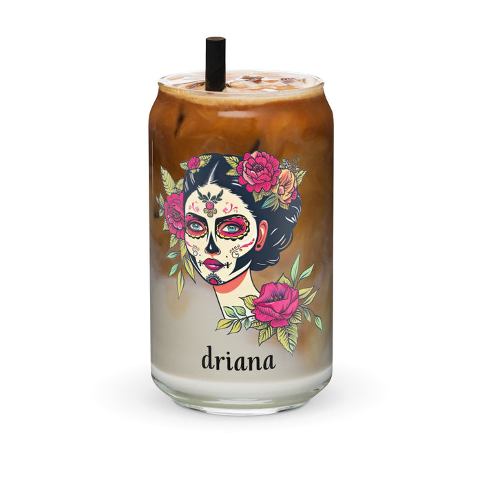 Driana Exclusive Name Art Piece Can-Shaped Glass Home Office Work Mexican Spanish Pride Gift Cup One-Of-A-Kind Calligraphy Glass | D4 Mexicada