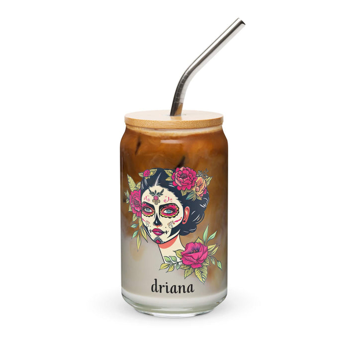 Driana Exclusive Name Art Piece Can-Shaped Glass Home Office Work Mexican Spanish Pride Gift Cup One-Of-A-Kind Calligraphy Glass | D4 Mexicada