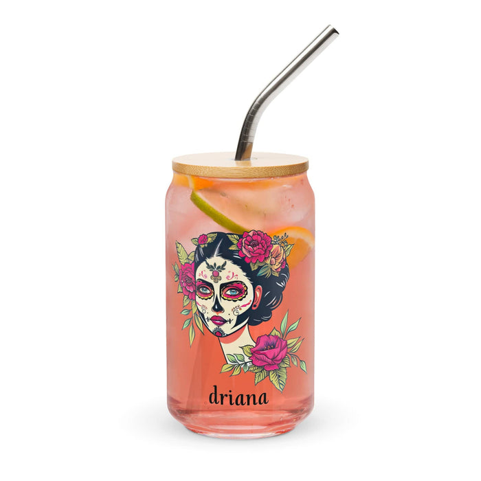 Driana Exclusive Name Art Piece Can-Shaped Glass Home Office Work Mexican Spanish Pride Gift Cup One-Of-A-Kind Calligraphy Glass | D4 Mexicada