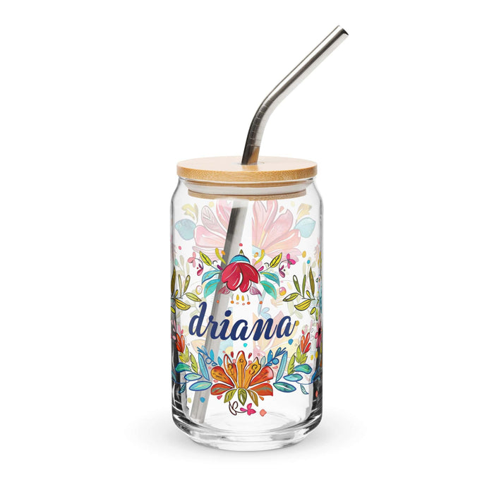 Driana Exclusive Name Art Piece Can-Shaped Glass Home Office Work Mexican Spanish Pride Gift Cup One-Of-A-Kind Calligraphy Glass | D7 Mexicada 16 oz With Lid & Straw