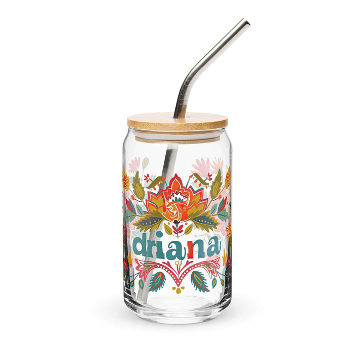 Driana Exclusive Name Art Piece Can-Shaped Glass Home Office Work Mexican Spanish Pride Gift Cup One-Of-A-Kind Calligraphy Glass | D9 Mexicada 16 oz With Lid & Straw