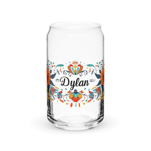 Dylan Exclusive Name Art Piece Can-Shaped Glass Home Office Work Mexican Spanish Pride Gift Cup One-Of-A-Kind Calligraphy Glass | D1 Mexicada 16 oz