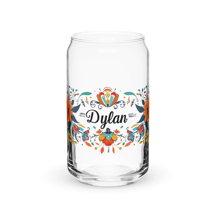 Dylan Exclusive Name Art Piece Can-Shaped Glass Home Office Work Mexican Spanish Pride Gift Cup One-Of-A-Kind Calligraphy Glass | D1 Mexicada 16 oz