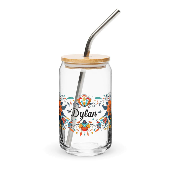 Dylan Exclusive Name Art Piece Can-Shaped Glass Home Office Work Mexican Spanish Pride Gift Cup One-Of-A-Kind Calligraphy Glass | D1 Mexicada 16 oz With Lid & Straw