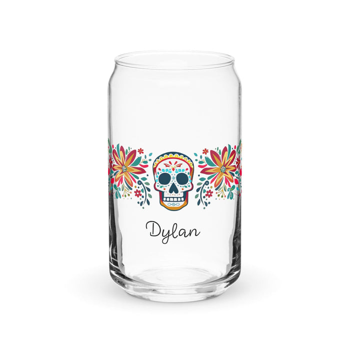 Dylan Exclusive Name Art Piece Can-Shaped Glass Home Office Work Mexican Spanish Pride Gift Cup One-Of-A-Kind Calligraphy Glass | D12 Mexicada 16 oz