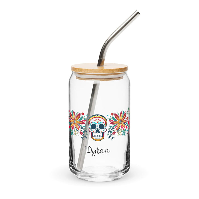 Dylan Exclusive Name Art Piece Can-Shaped Glass Home Office Work Mexican Spanish Pride Gift Cup One-Of-A-Kind Calligraphy Glass | D12 Mexicada 16 oz With Lid & Straw