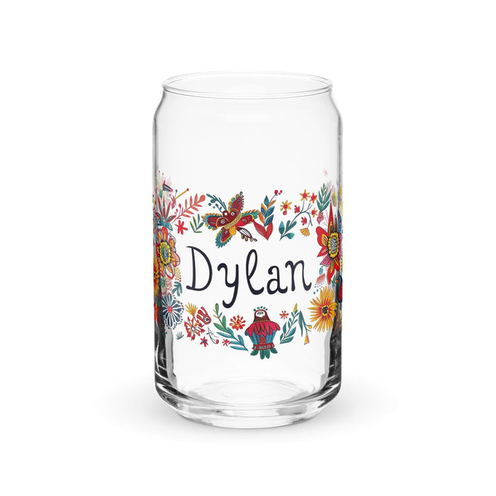 Dylan Exclusive Name Art Piece Can-Shaped Glass Home Office Work Mexican Spanish Pride Gift Cup One-Of-A-Kind Calligraphy Glass | D14 Mexicada 16 oz