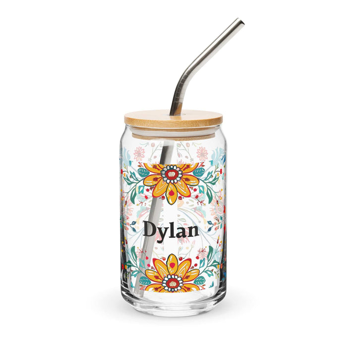 Dylan Exclusive Name Art Piece Can-Shaped Glass Home Office Work Mexican Spanish Pride Gift Cup One-Of-A-Kind Calligraphy Glass | D15 Mexicada 16 oz With Lid & Straw